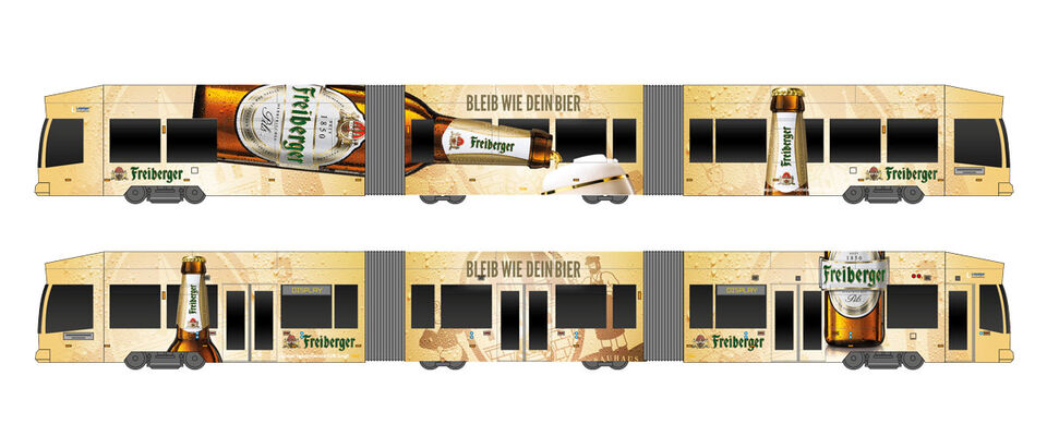 Straßenbahn im Freiberger Pils Design