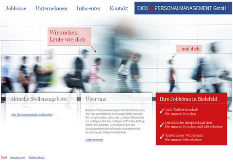 Website und Online-Jobbörse für Dick Personalmanagement GmbH