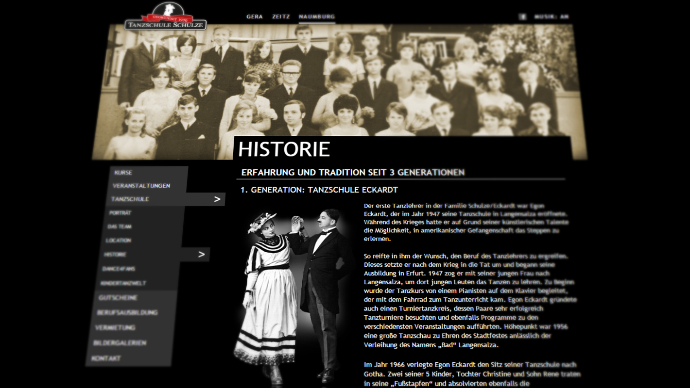 Tanzschule Schulze Website Historie